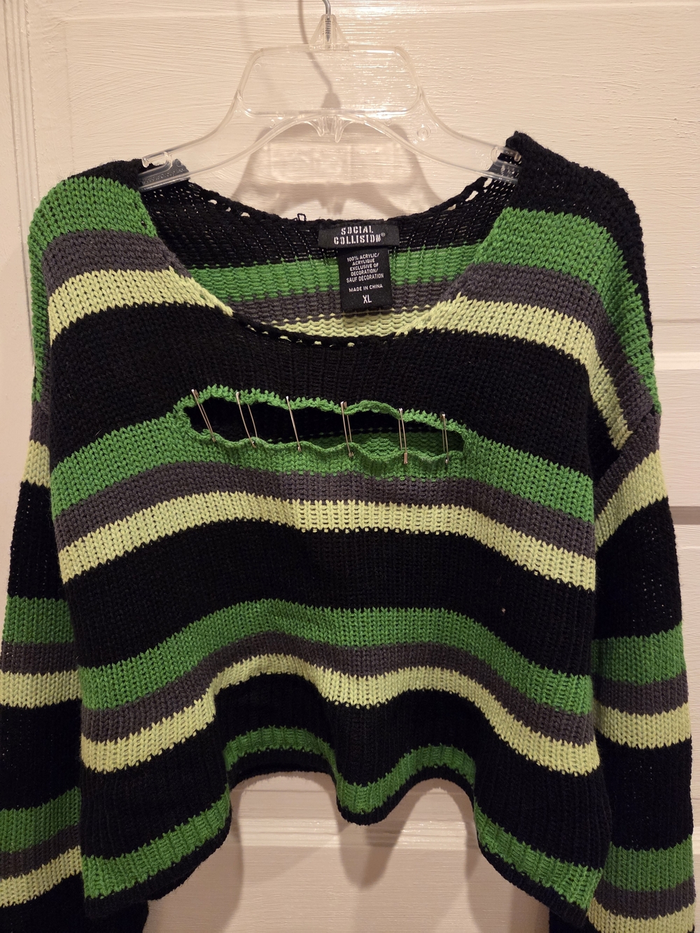 Social Collison Brand Green, Yellow & Black Striped Knit Sweater